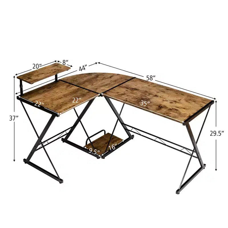 Costway Scrivania da gioco a L per computer 58'' x 44'' con supporto monitor e vassoio per host, per ufficio domestico