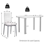 Costway Set da Pranzo 5 Pezzi Tavolo 75 cm e 4 Sedie in Vetro Metallo Arredamento Cucina Colazione Bianco