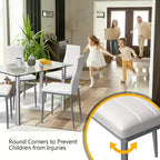 Costway Set da Pranzo 5 Pezzi Tavolo 75 cm e 4 Sedie in Vetro Metallo Arredamento Cucina Colazione Bianco