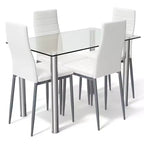 Costway Set da Pranzo 5 Pezzi Tavolo 75 cm e 4 Sedie in Vetro Metallo Arredamento Cucina Colazione Bianco