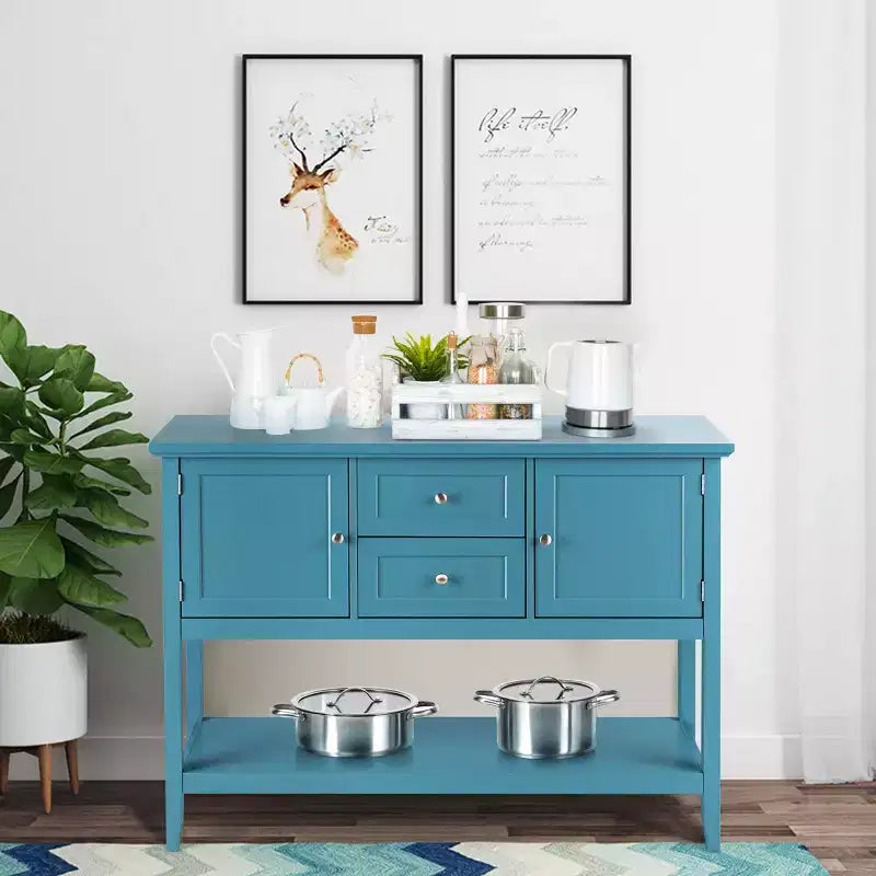 Costway Credenza con Ante e Cassetti Tavolo Consolle in Legno Blu/Marrone/Grigio/Beige