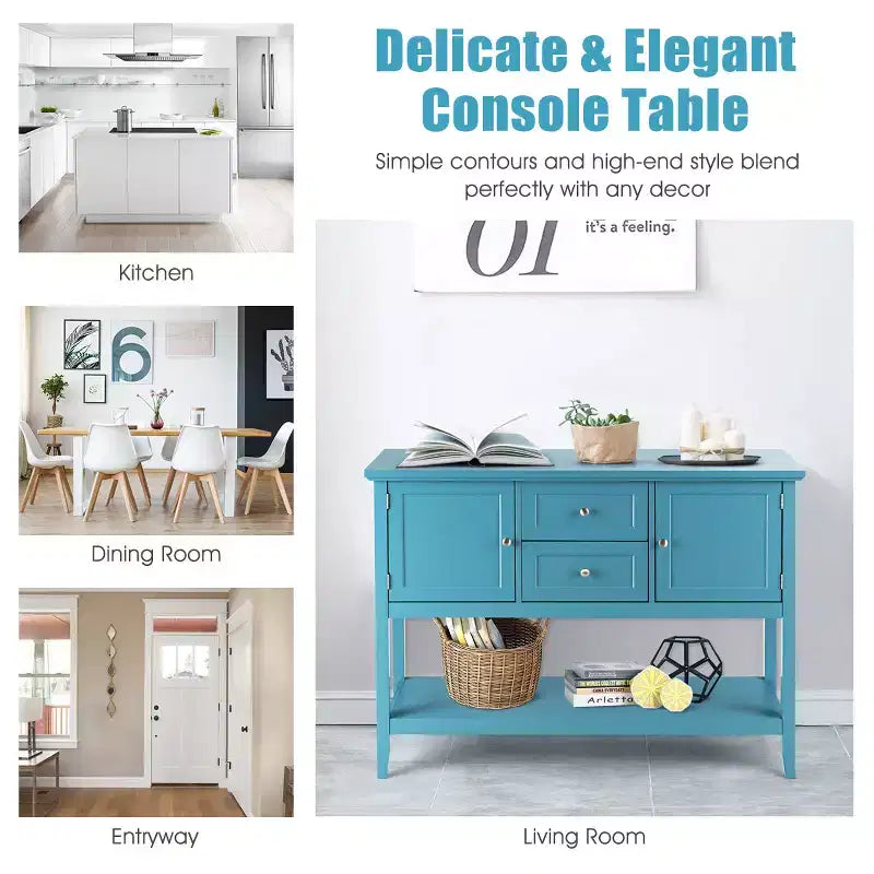 Costway Credenza con Ante e Cassetti Tavolo Consolle in Legno Blu/Marrone/Grigio/Beige