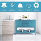 Costway Credenza con Ante e Cassetti Tavolo Consolle in Legno Blu/Marrone/Grigio/Beige