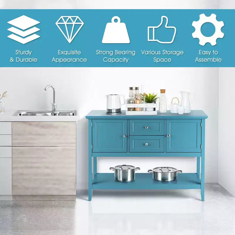 Costway Credenza con Ante e Cassetti Tavolo Consolle in Legno Blu/Marrone/Grigio/Beige