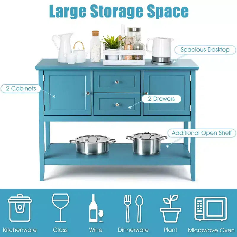Costway Credenza con Ante e Cassetti Tavolo Consolle in Legno Blu/Marrone/Grigio/Beige