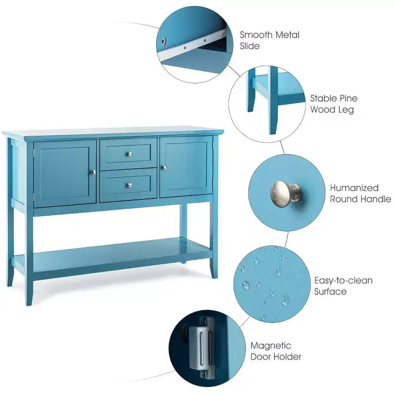 Costway Credenza con Ante e Cassetti Tavolo Consolle in Legno Blu/Marrone/Grigio/Beige