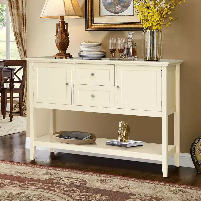 Costway Credenza con Ante e Cassetti Tavolo Consolle in Legno Blu/Marrone/Grigio/Beige