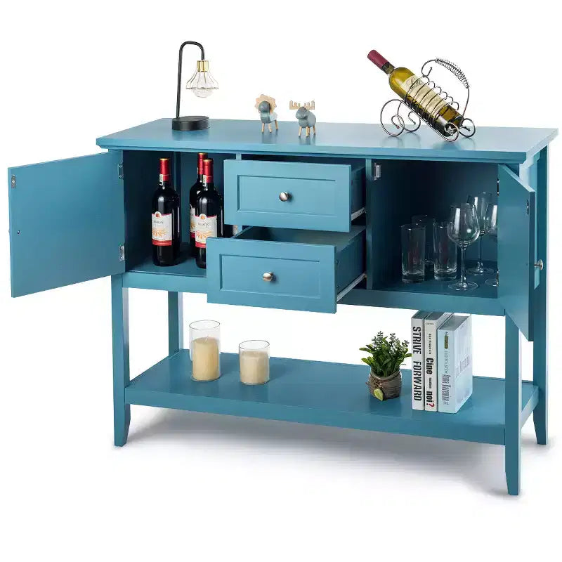 Costway Credenza con Ante e Cassetti Tavolo Consolle in Legno Blu/Marrone/Grigio/Beige