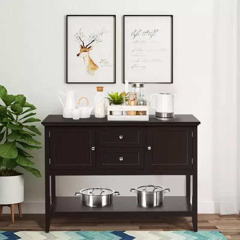 Costway Credenza con Ante e Cassetti Tavolo Consolle in Legno Blu/Marrone/Grigio/Beige