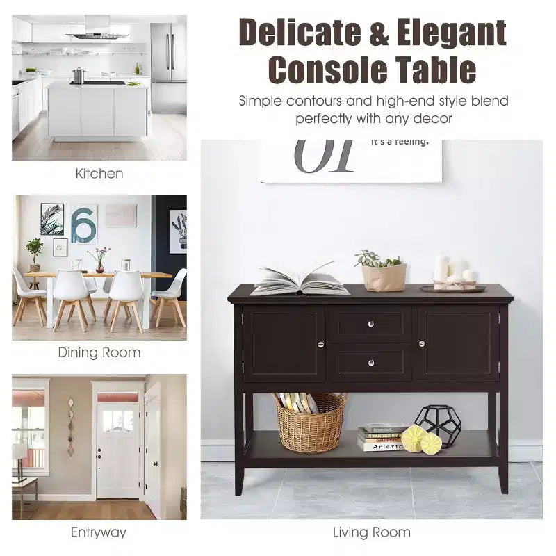 Costway Credenza con Ante e Cassetti Tavolo Consolle in Legno Blu/Marrone/Grigio/Beige