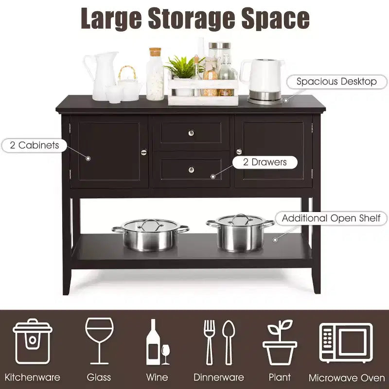 Costway Credenza con Ante e Cassetti Tavolo Consolle in Legno Blu/Marrone/Grigio/Beige