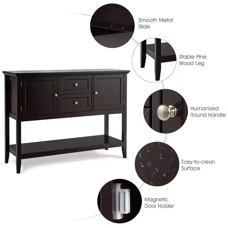 Costway Credenza con Ante e Cassetti Tavolo Consolle in Legno Blu/Marrone/Grigio/Beige
