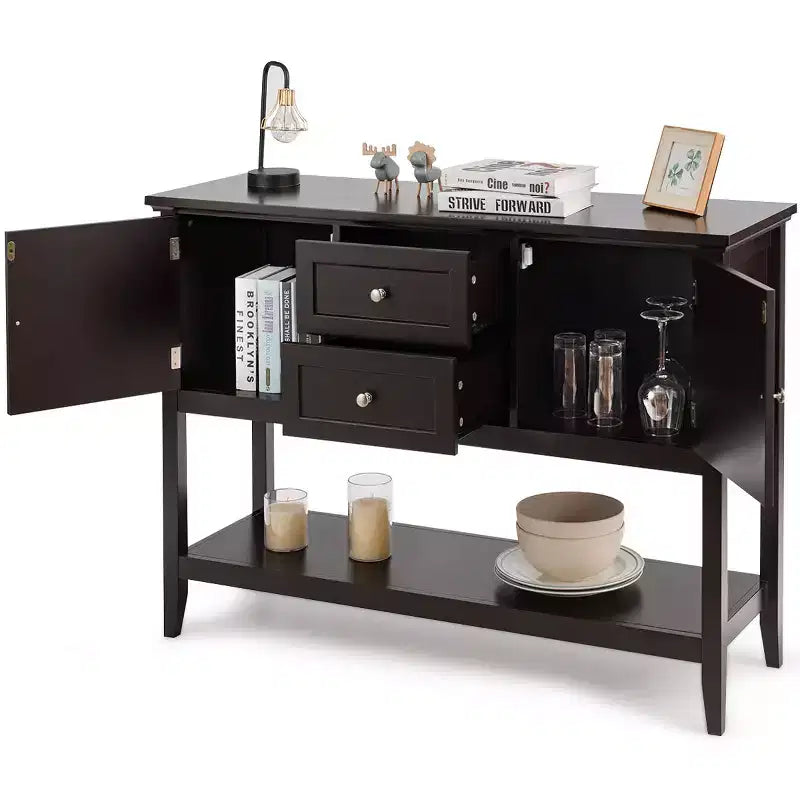 Costway Credenza con Ante e Cassetti Tavolo Consolle in Legno Blu/Marrone/Grigio/Beige