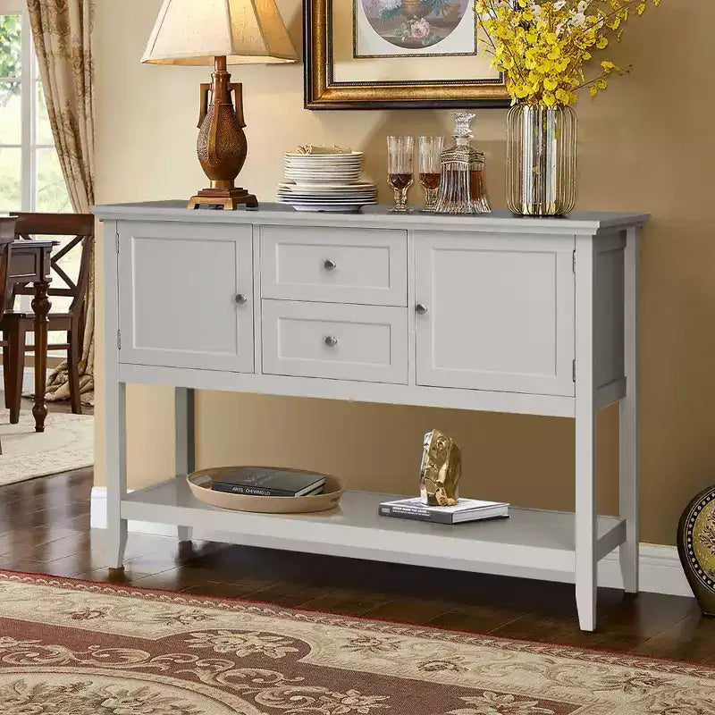Costway Credenza con Ante e Cassetti Tavolo Consolle in Legno Blu/Marrone/Grigio/Beige