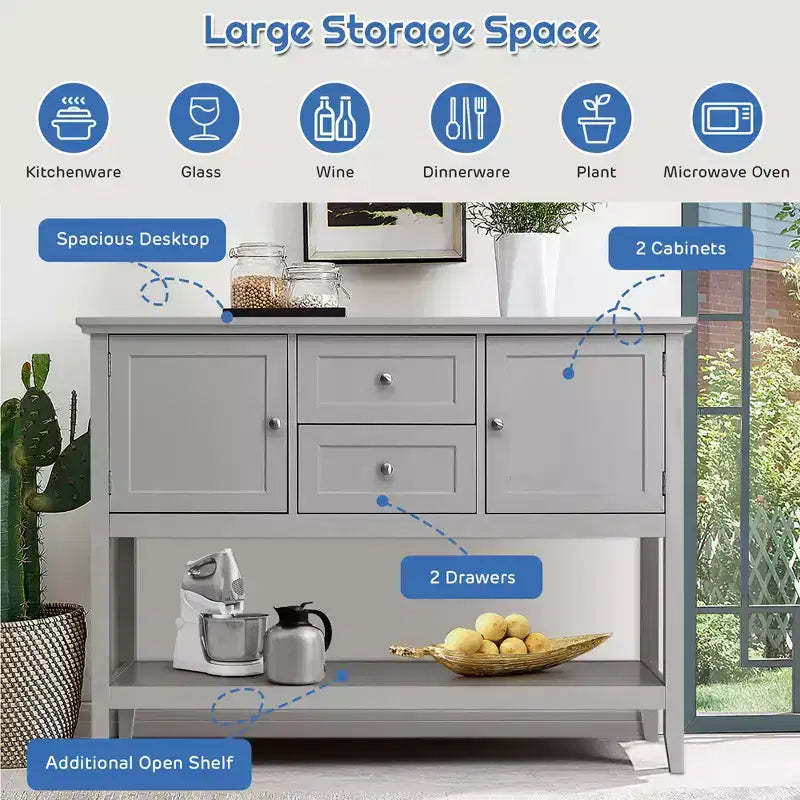 Costway Credenza con Ante e Cassetti Tavolo Consolle in Legno Blu/Marrone/Grigio/Beige