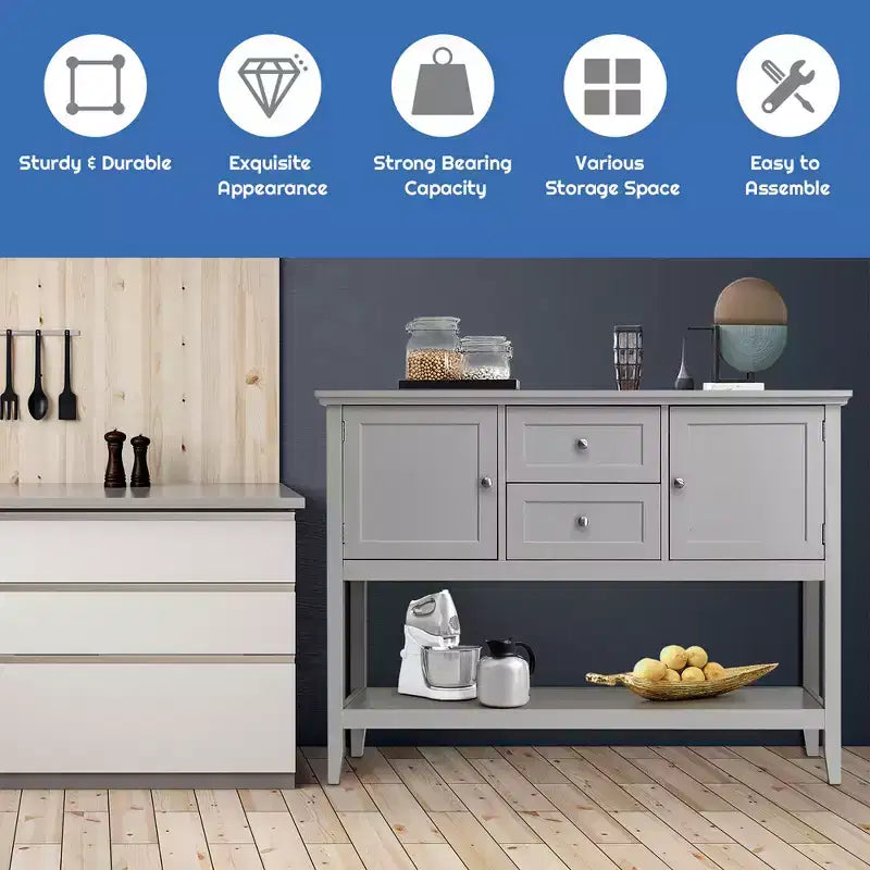 Costway Credenza con Ante e Cassetti Tavolo Consolle in Legno Blu/Marrone/Grigio/Beige
