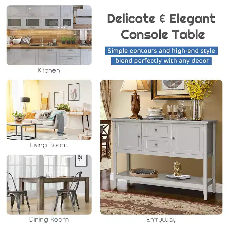 Costway Credenza con Ante e Cassetti Tavolo Consolle in Legno Blu/Marrone/Grigio/Beige