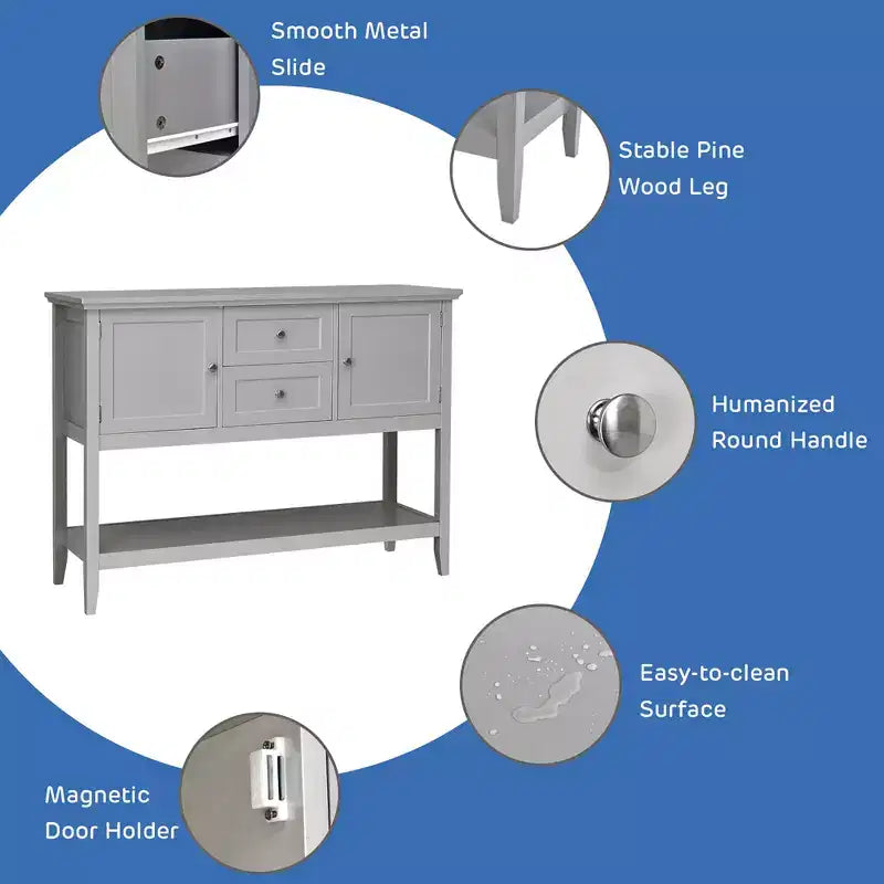 Costway Credenza con Ante e Cassetti Tavolo Consolle in Legno Blu/Marrone/Grigio/Beige