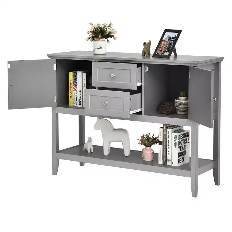 Costway Credenza con Ante e Cassetti Tavolo Consolle in Legno Blu/Marrone/Grigio/Beige
