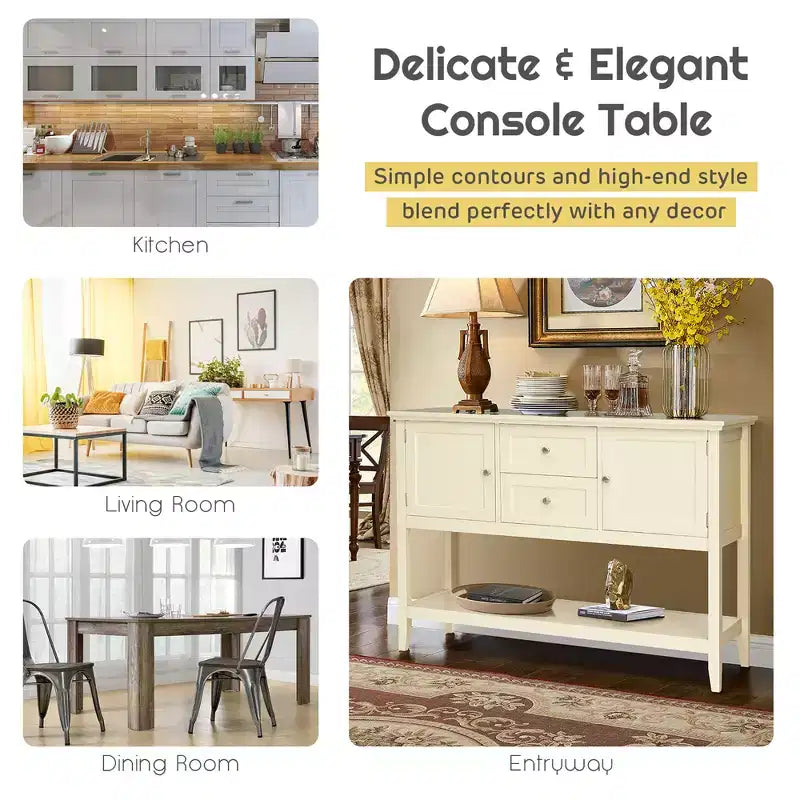 Costway Credenza con Ante e Cassetti Tavolo Consolle in Legno Blu/Marrone/Grigio/Beige