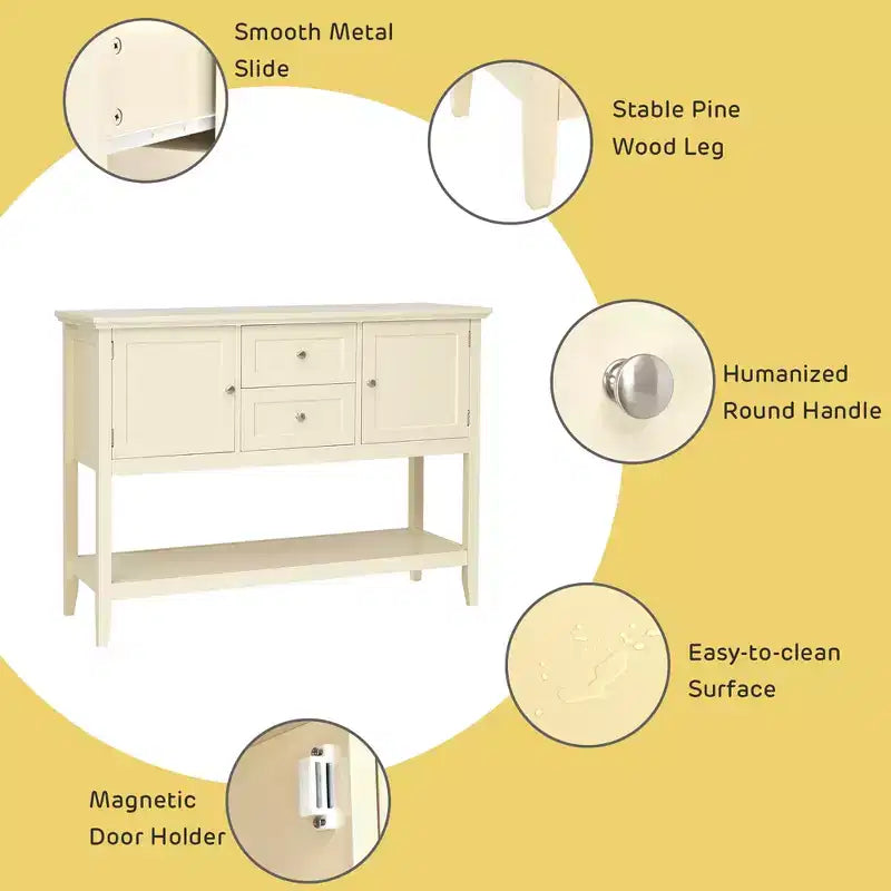 Costway Credenza con Ante e Cassetti Tavolo Consolle in Legno Blu/Marrone/Grigio/Beige