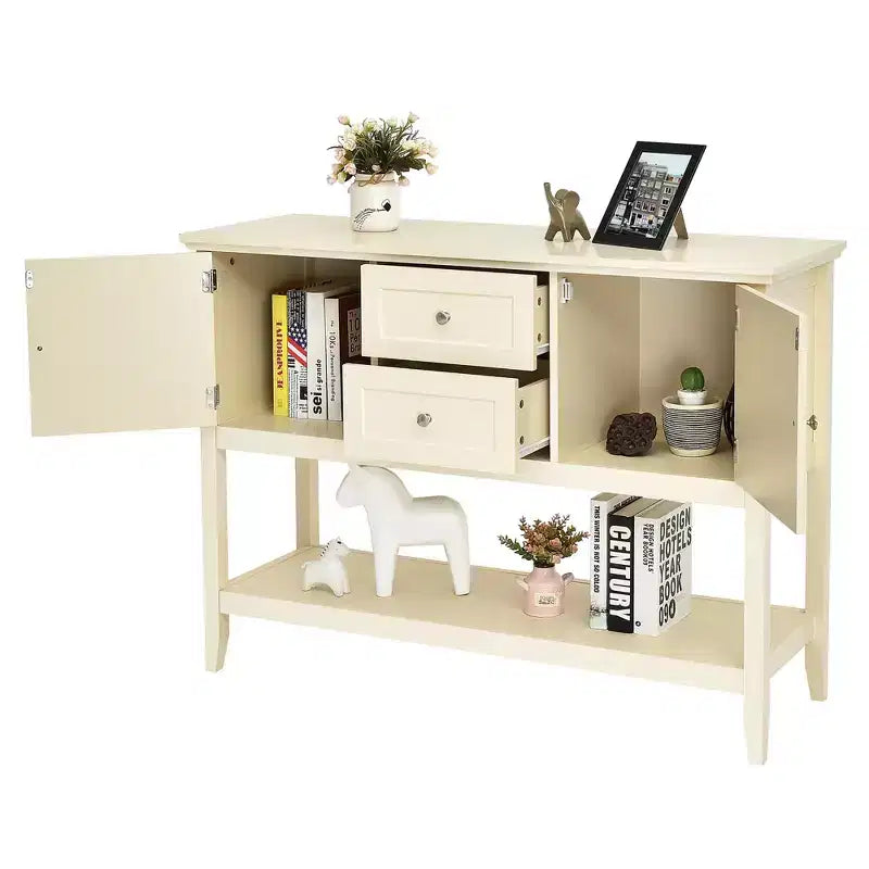 Costway Credenza con Ante e Cassetti Tavolo Consolle in Legno Blu/Marrone/Grigio/Beige