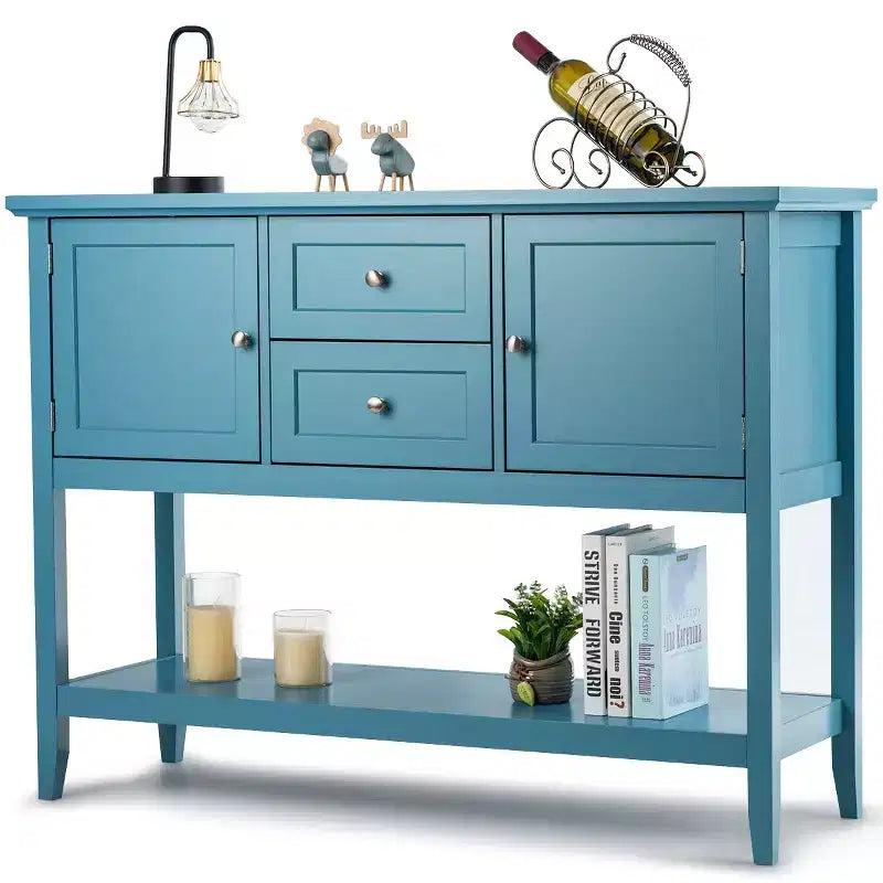 Costway Credenza con Ante e Cassetti Tavolo Consolle in Legno Blu/Marrone/Grigio/Beige