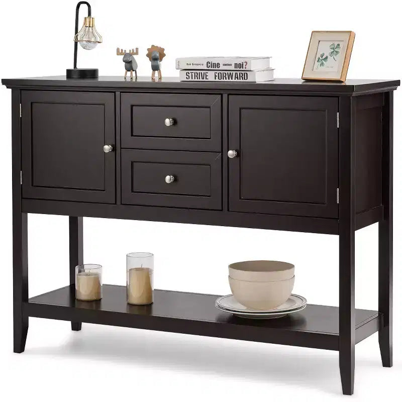 Costway Credenza con Ante e Cassetti Tavolo Consolle in Legno Blu/Marrone/Grigio/Beige