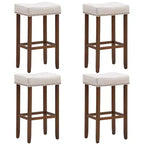Costway Set of 4 Nailhead Saddle Bar Stools 29'' Height w/ Fabric Seat & Wood Legs Gray/Beige