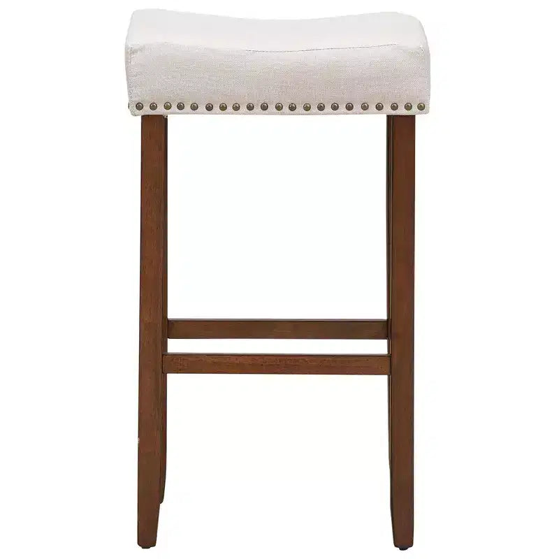 Sgabelli da bar Costway set da 4 con borchie, altezza 74 cm, seduta in tessuto e gambe in legno, grigio/beige