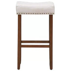 Sgabelli da bar Costway set da 4 con borchie, altezza 74 cm, seduta in tessuto e gambe in legno, grigio/beige