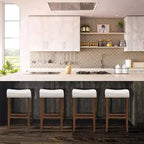 Sgabelli da bar Costway set da 4 con borchie, altezza 74 cm, seduta in tessuto e gambe in legno, grigio/beige