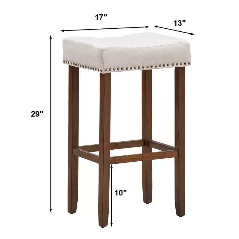 Sgabelli da bar Costway set da 4 con borchie, altezza 74 cm, seduta in tessuto e gambe in legno, grigio/beige