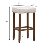 Sgabelli da bar Costway set da 4 con borchie, altezza 74 cm, seduta in tessuto e gambe in legno, grigio/beige
