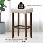 Sgabelli da bar Costway set da 4 con borchie, altezza 74 cm, seduta in tessuto e gambe in legno, grigio/beige