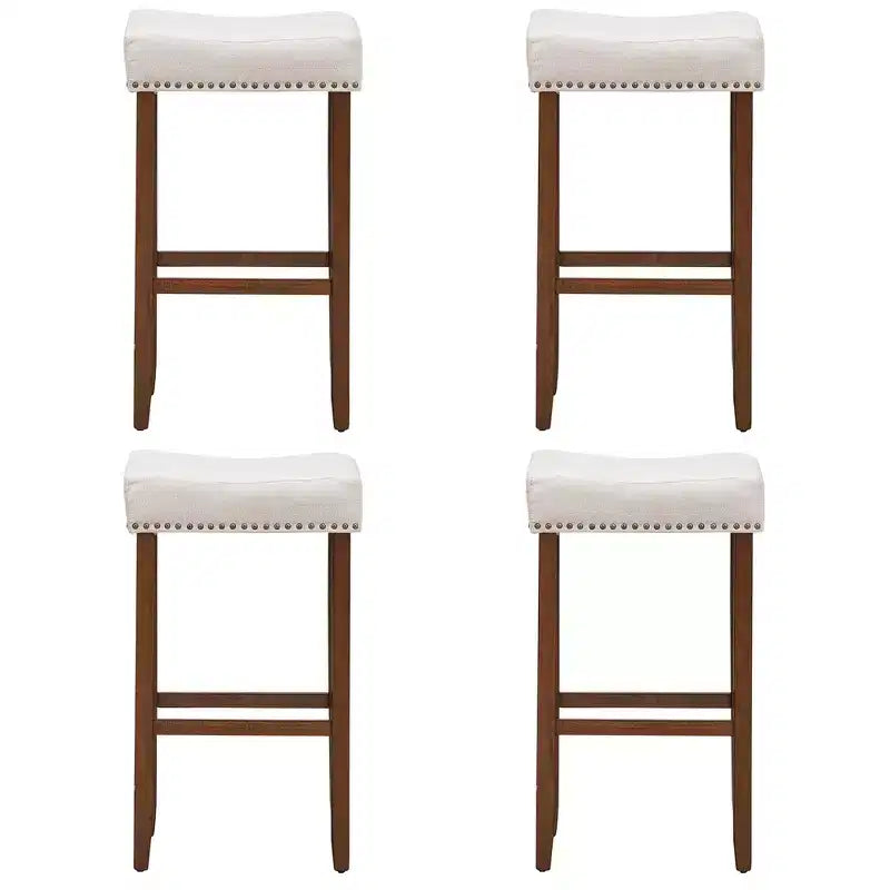 Sgabelli da bar Costway set da 4 con borchie, altezza 74 cm, seduta in tessuto e gambe in legno, grigio/beige