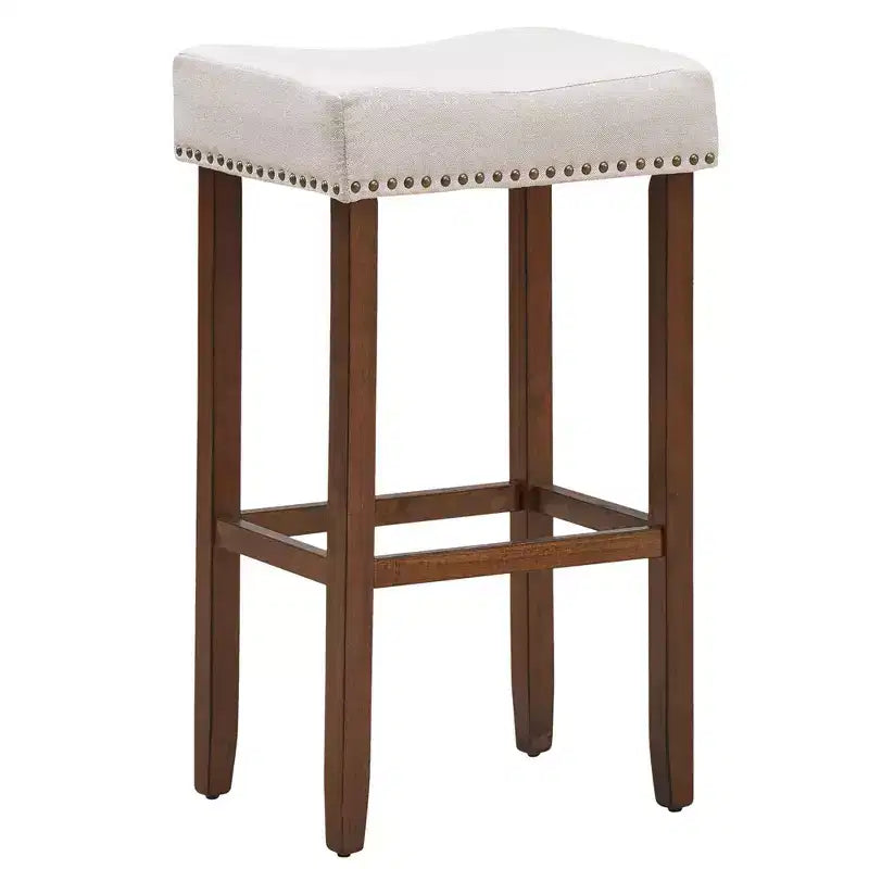 Sgabelli da bar Costway set da 4 con borchie, altezza 74 cm, seduta in tessuto e gambe in legno, grigio/beige