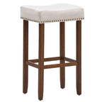 Sgabelli da bar Costway set da 4 con borchie, altezza 74 cm, seduta in tessuto e gambe in legno, grigio/beige