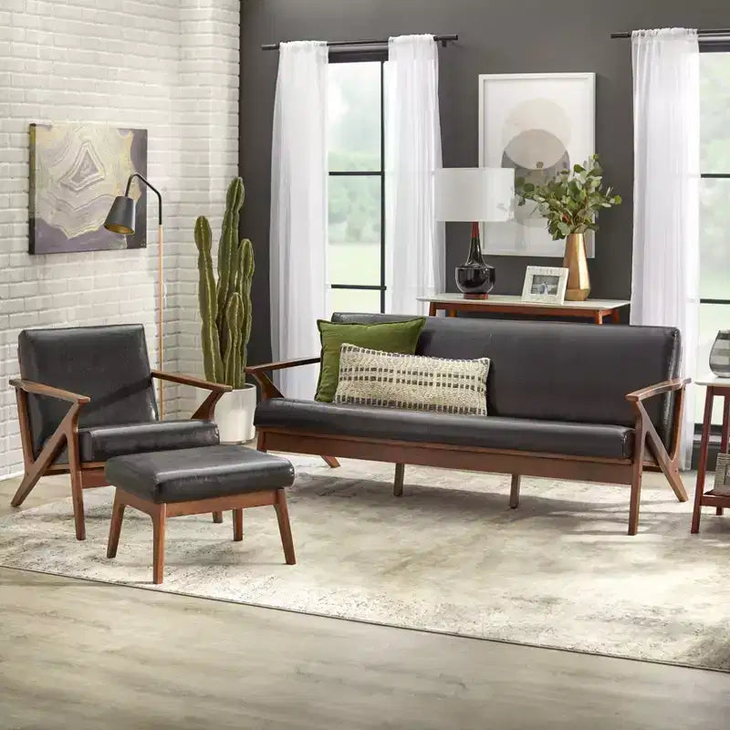 Set poltrona e pouf Buylateral Bianca Mid-Century Modern - 2 pezzi