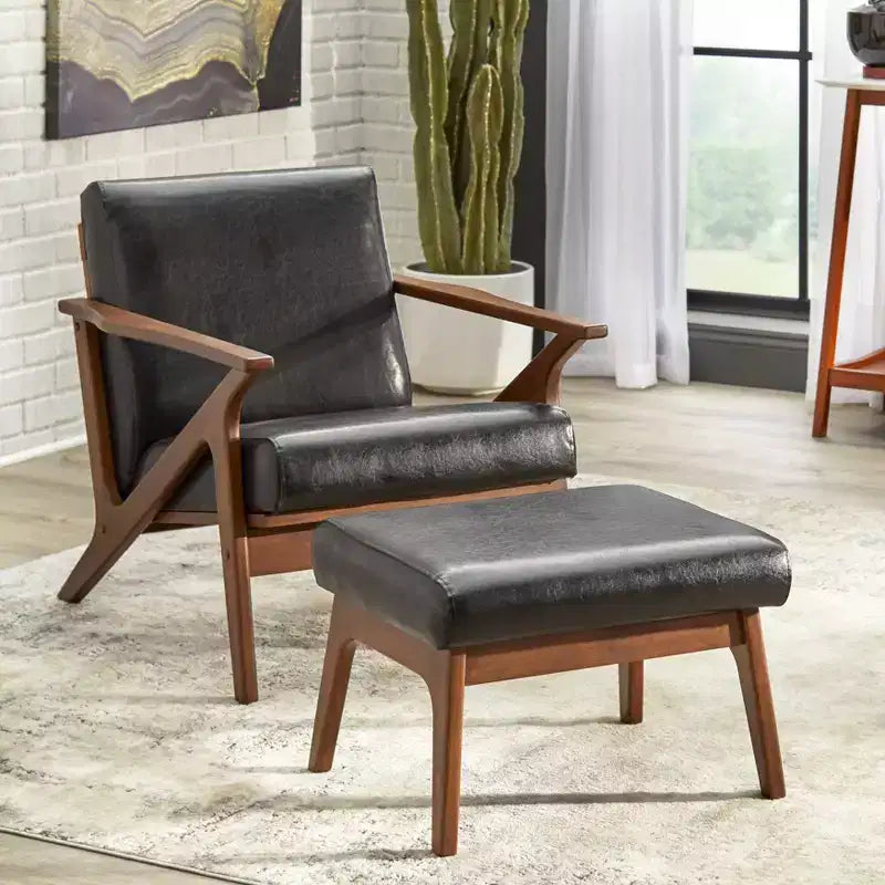 Set poltrona e pouf Buylateral Bianca Mid-Century Modern - 2 pezzi