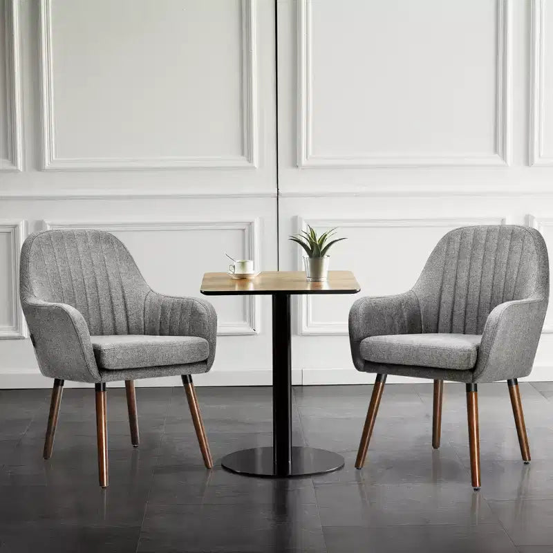 Costway Set di 2 poltrone imbottite in tessuto con gambe in legno Beige/Grigio