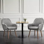 Costway Set di 2 poltrone imbottite in tessuto con gambe in legno Beige/Grigio