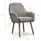 Costway Set di 2 poltrone imbottite in tessuto con gambe in legno Beige/Grigio