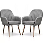 Costway Set di 2 poltrone imbottite in tessuto con gambe in legno Beige/Grigio