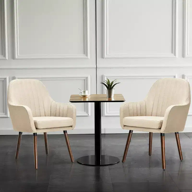 Costway Set di 2 poltrone imbottite in tessuto con gambe in legno Beige/Grigio