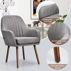 Costway Set di 2 poltrone imbottite in tessuto con gambe in legno Beige/Grigio