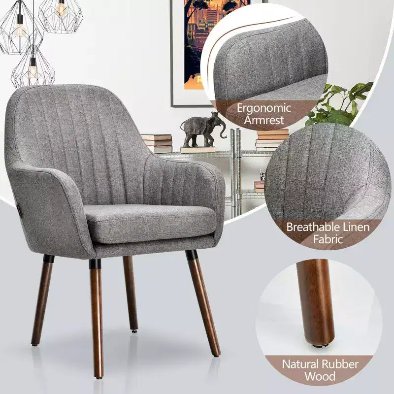Costway Set di 2 poltrone imbottite in tessuto con gambe in legno Beige/Grigio