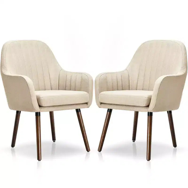 Costway Set di 2 poltrone imbottite in tessuto con gambe in legno Beige/Grigio