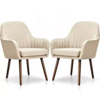 Costway Set di 2 poltrone imbottite in tessuto con gambe in legno Beige/Grigio