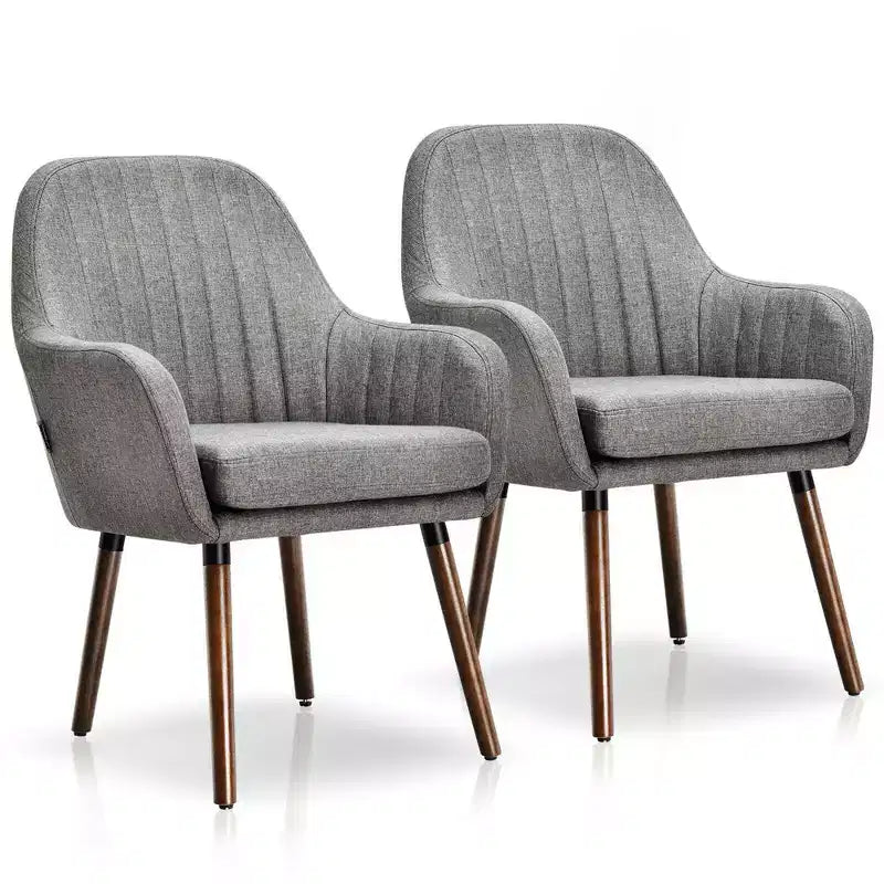 Costway Set di 2 poltrone imbottite in tessuto con gambe in legno Beige/Grigio
